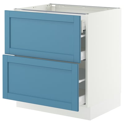 SEKTION / MAXIMERA Base cab with 2 fronts/3 drawers, white/Lerhyttan blue, 30x24x30 "