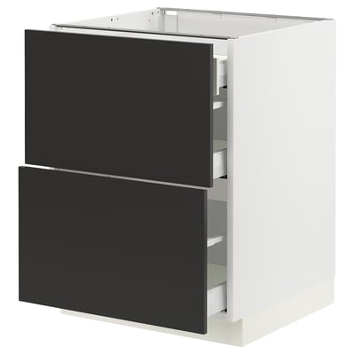 SEKTION / MAXIMERA Base cab with 2 fronts/3 drawers, white/Nickebo matt anthracite, 24x24x30 "