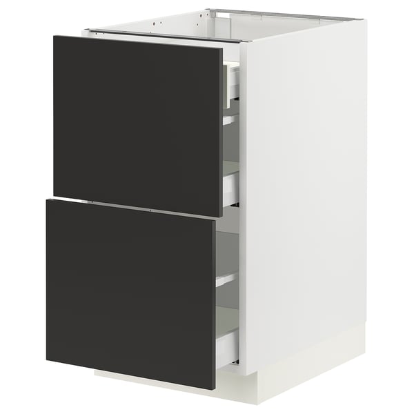 SEKTION / MAXIMERA Base cab with 2 fronts/3 drawers, white/Nickebo matt anthracite, 18x24x30 "
