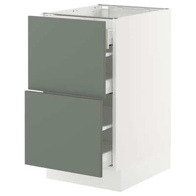 SEKTION / MAXIMERA Base cab with 2 fronts/3 drawers, white/Nickebo matt grey-green, 18x24x30 "