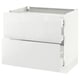 An ikea SEKTION white high-gloss kitchen cabinet with two drawers.
