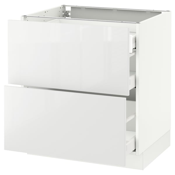 A white ikea SEKTION kitchen cabinet with high gloss and sleek modern design, featuring a smooth-running drawer system.