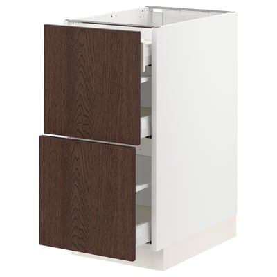 SEKTION / MAXIMERA Base cab with 2 fronts/3 drawers, white/Sinarp brown, 15x24x30 "