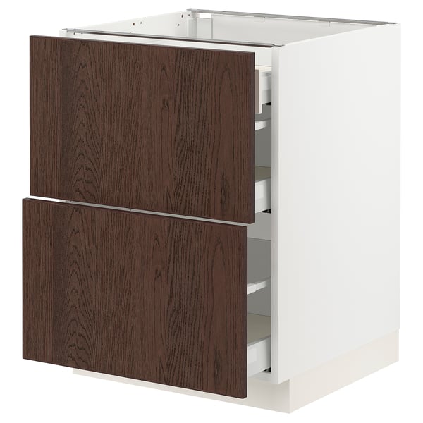 SEKTION / MAXIMERA Base cab with 2 fronts/3 drawers, white/Sinarp brown, 24x24x30 "