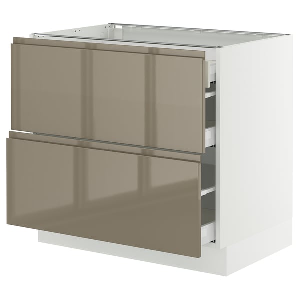 SEKTION / MAXIMERA Base cab with 2 fronts/3 drawers, white/Voxtorp high-gloss dark grey-brown, 36x24x30 "