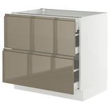SEKTION / MAXIMERA Base cab with 2 fronts/3 drawers, white/Voxtorp high-gloss dark grey-brown, 36x24x30 "