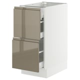 SEKTION / MAXIMERA Base cab with 2 fronts/3 drawers, white/Voxtorp high-gloss dark grey-brown, 15x24x30 "