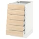 A modern white cabinet with light wood drawers, featuring six fully extendable drawers with a sleek design.