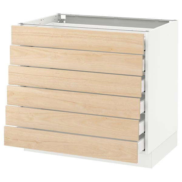 Ikea SEKTION kitchen cabinet, light ash drawers, white frame, rectangular, modern design.
