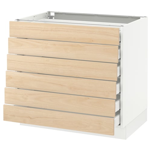 Ikea SEKTION kitchen cabinet, light ash drawers, white frame, rectangular, modern design.