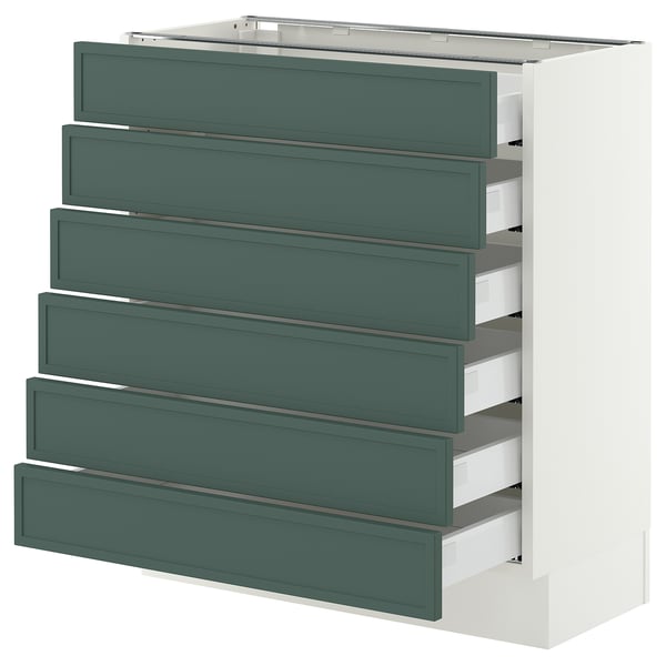 SEKTION / MAXIMERA Base cabinet 6 fronts/6 low drawers, white/Aspudden dark gray-green, 30x15x30 "