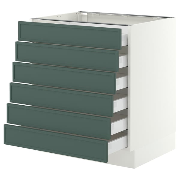 SEKTION / MAXIMERA Base cabinet 6 fronts/6 low drawers, white/Aspudden dark gray-green, 30x24x30 "