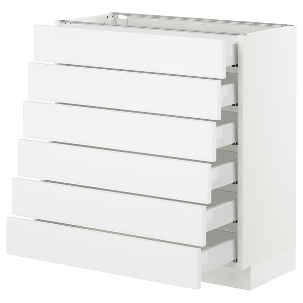 White SEKTION kitchen cabinet with six full-extension drawers, smooth runners and soft-close mechanism. Clean, minimalist design.