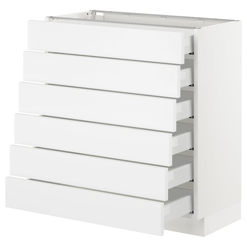 White SEKTION kitchen cabinet with six full-extension drawers, smooth runners and soft-close mechanism. Clean, minimalist design.