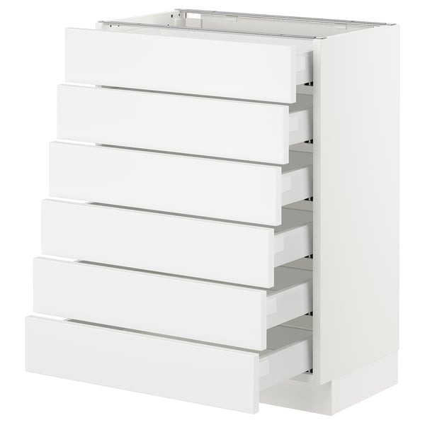 White SEKTION kitchen cabinet with six smooth drawers in modern minimalist style.