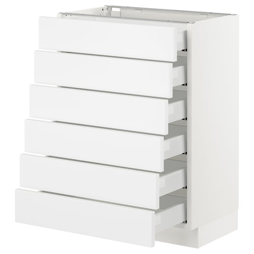 White SEKTION kitchen cabinet with six smooth drawers in modern minimalist style.