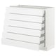 A white SEKTION kitchen cabinet with multiple drawers. Its sleek and modern with multiple pull-out compartments for storage.