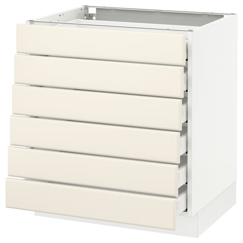 SEKTION white kitchen unit, five off-white drawers, modern design.