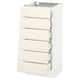 A white SEKTION kitchen cabinet with six off-white drawers and a square top, featuring bevelled edges and smooth-running drawers.
