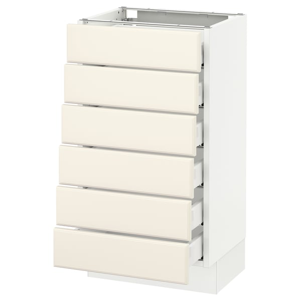 SEKTION off-white kitchen cabinet with six drawers, modern design, sleek finish.