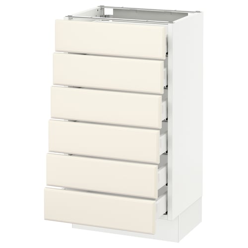 SEKTION off-white kitchen cabinet with six drawers, modern design, sleek finish.