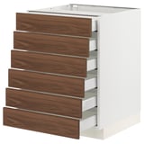 SEKTION / MAXIMERA Base cabinet 6 fronts/6 low drawers, white Enköping/brown walnut effect, 24x24x30 "