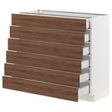 SEKTION / MAXIMERA Base cabinet 6 fronts/6 low drawers, white Enköping/brown walnut effect, 36x15x30 "