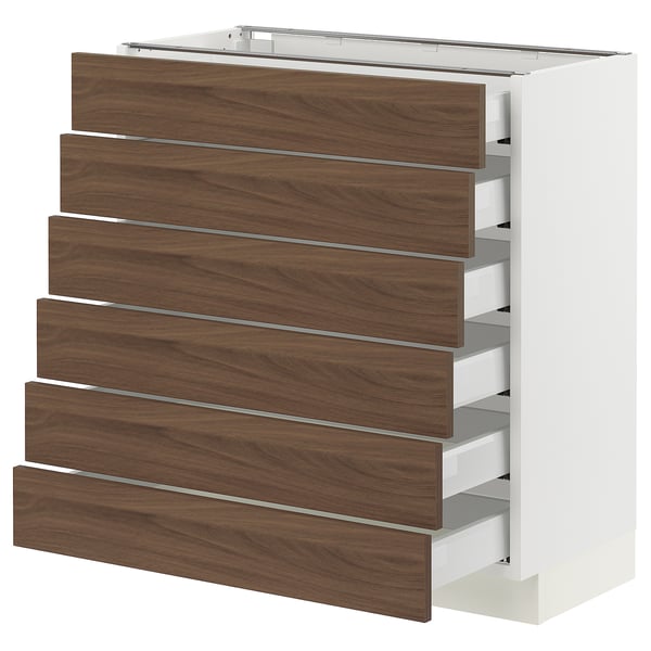 SEKTION / MAXIMERA Base cabinet 6 fronts/6 low drawers, white Enköping/brown walnut effect, 30x15x30 "