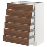 SEKTION / MAXIMERA Base cabinet 6 fronts/6 low drawers, white Enköping/brown walnut effect, 24x15x30 "