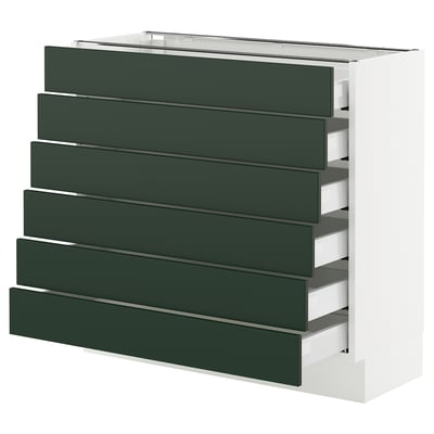 SEKTION / MAXIMERA Base cabinet 6 fronts/6 low drawers, white/Havstorp deep green, 36x15x30 "