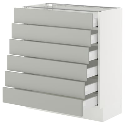 SEKTION / MAXIMERA Base cabinet 6 fronts/6 low drawers, white/Havstorp light gray, 30x15x30 "