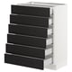 A white SEKTION kitchen cabinet with six black wooden drawers, featuring bevelled edges and a sleek design.