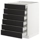 A modern white SEKTION kitchen cabinet with six black stained ash drawers, featuring bevelled edges and a sleek, traditional design.