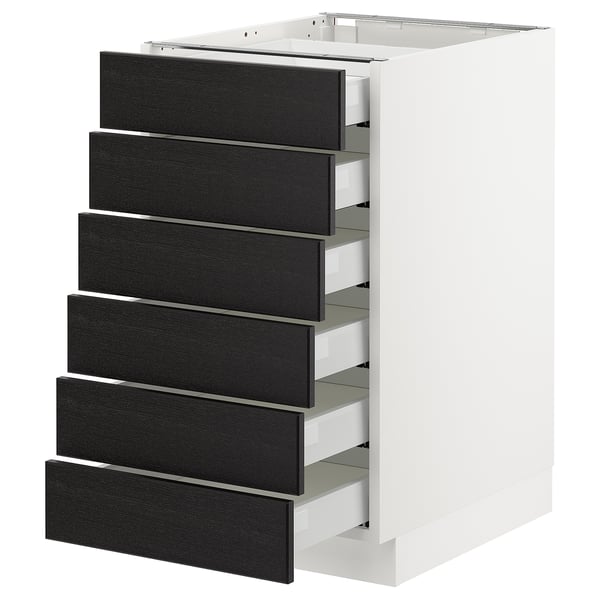 SEKTION white kitchen drawer unit with six black stained wood drawers, sleek design.