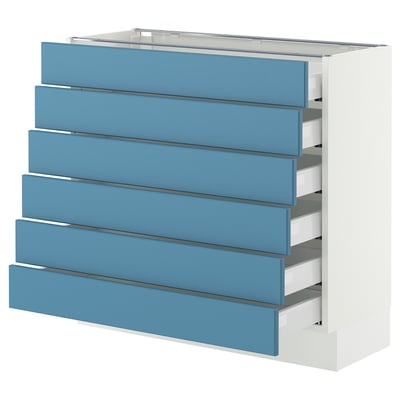 SEKTION / MAXIMERA Base cabinet 6 fronts/6 low drawers, white/Lerhyttan blue, 36x15x30 "