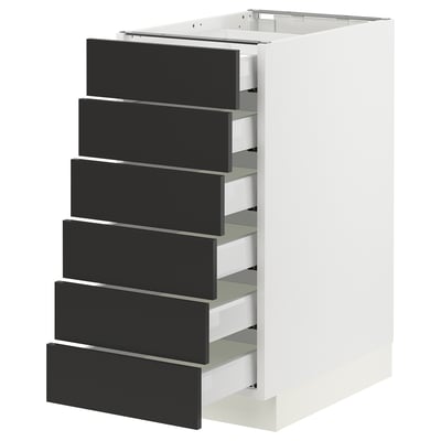 SEKTION kitchen unit, white w/ black drawers, square shape, modern design, six full-extension drawers.