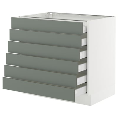 SEKTION / MAXIMERA Base cabinet 6 fronts/6 low drawers, white/Nickebo matt grey-green, 36x24x30 "