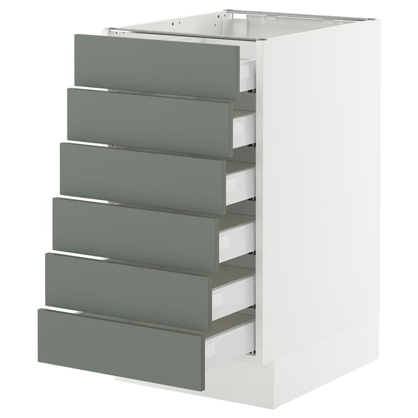 SEKTION / MAXIMERA Base cabinet 6 fronts/6 low drawers, white/Nickebo matt grey-green, 18x24x30 "