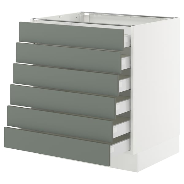 SEKTION / MAXIMERA Base cabinet 6 fronts/6 low drawers, white/Nickebo matt grey-green, 30x24x30 "