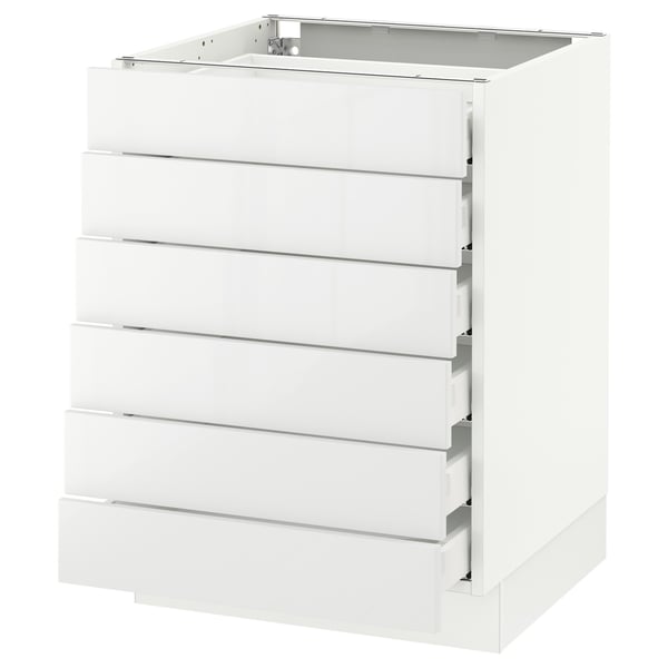 White SEKTION kitchen cabinet with six glossy drawers; sleek, modern design, high quality materials.