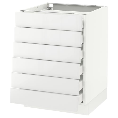 White SEKTION kitchen cabinet with six glossy drawers; sleek, modern design, high quality materials.