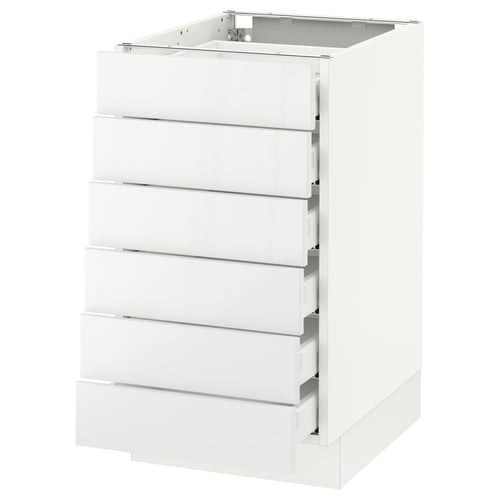 A white SEKTION kitchen cabinet with six smooth, high-gloss drawers.