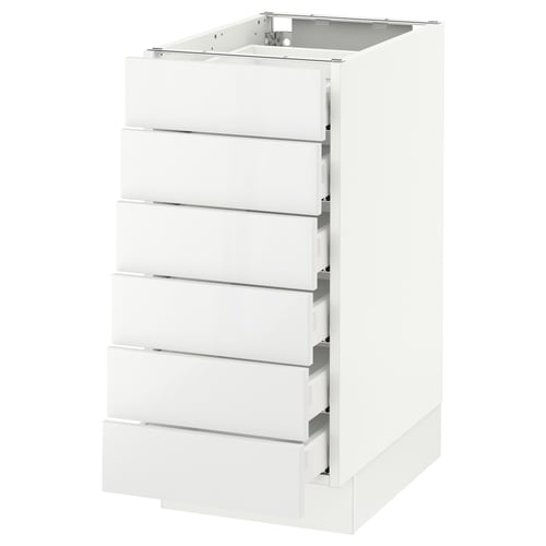 A white SEKTION kitchen cabinet with five full-extension drawers. The sleek, modern design high-gloss drawer fronts.