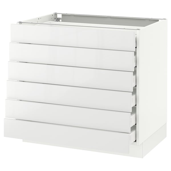 SEKTION white gloss cabinet, modern, rectangular with 6 drawers, smooth fronts.