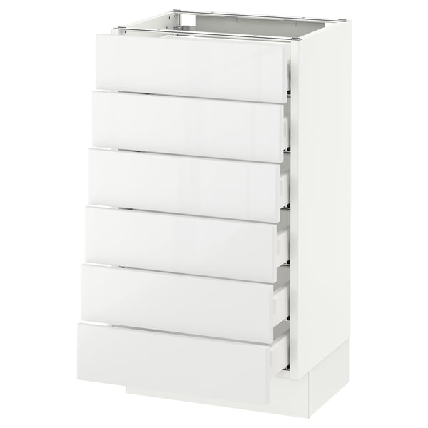 Modern high-gloss kitchen cabinet with six drawers
