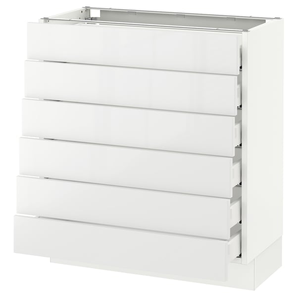 White SEKTION kitchen cabinet with six glossy drawers.