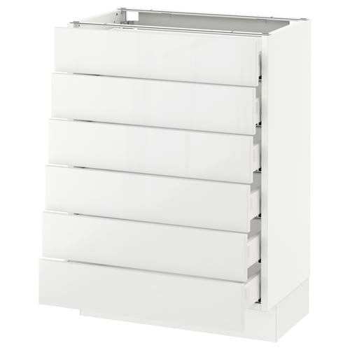 White SEKTION kitchen cabinet with multiple drawers, modern, high-gloss design.