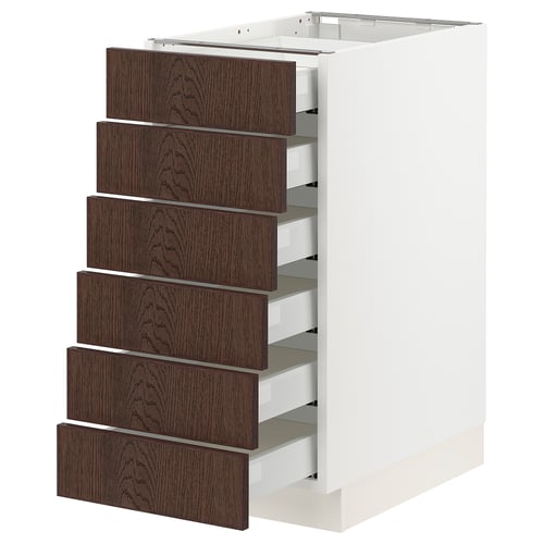 SEKTION kitchen unit, white-walnut, six drawers, sleek modern design.
