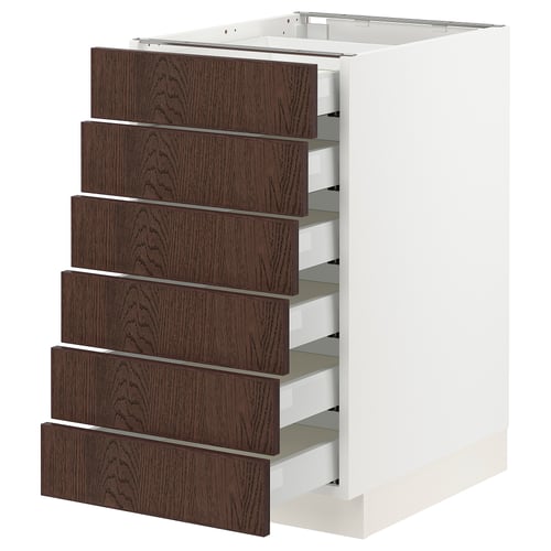 SEKTION kitchen unit, white & brown wood drawers.
