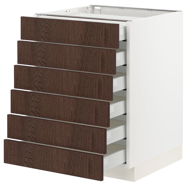 SEKTION / MAXIMERA Base cabinet/6 fronts/6 low drawers, white/Sinarp brown, 24x24x30 "